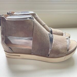 Eileen Fisher Metallic Sport Suede Criss Cross Banded Wedge Platform Sandals 7